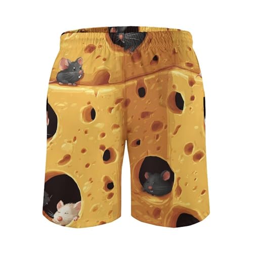 Cheese Lovers Food Rat Mens Swim Trunks Quick Dry Board Shorts Beach Swimwear Bathing Suits3
