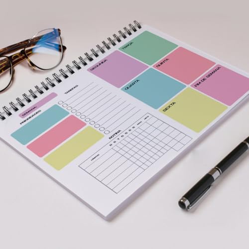 PLANNER SEMANAL PERMANENTE A4 (21x29,7cm) - 52 Folhas (1 Ano) - B...