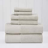 Modern Threads 6-częściowy zestaw ręczników z waflowym żeberkiem – bawełniane ręczniki kąpielowe premium, bardzo chłonne i miękkie, elegancka faktura waflowa do łazienki i spa, taupe