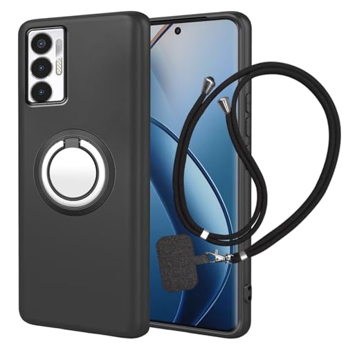 FortiCase Funda Soporte para ZTE Blade A53 Pro con Correa,Cover Protectora Antideslizante,Cordón Ajustable,Anti-Choques Suave Carcasa Caso Case para ZTE Blade A53 Pro,Negro -C