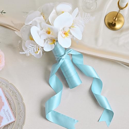 Image of Double Face Light Blue Satin Ribbon 1-1 /2 inch X 50 Yards Polyester MLight Blue Ribbon for Gift Wrapping Very Suitable for Weddings Party Hair Bow Invitation Decorations and More