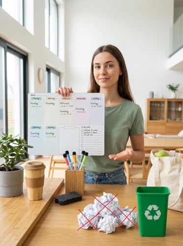 SONNELD Wochenplaner Abwischbar für Kühlschrank (42x30 cm) – Wochenplaner Familie & Essensplaner – Whiteboard mit vollflächiger Magnethaftung –Familienplaner Abwischbar für Küche & Büro