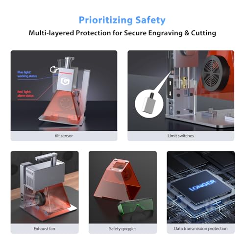Miniatura 5 de Longer Nano - Máquina De Grabado Láser Portátil, 5000 Mm S, Alta Velocidad, 0,05 Mm De Precisión, Adecuada Para Madera, Acrílico, Cuero, Tela, Metal, Cerámica, Proyectos De Bricolaje