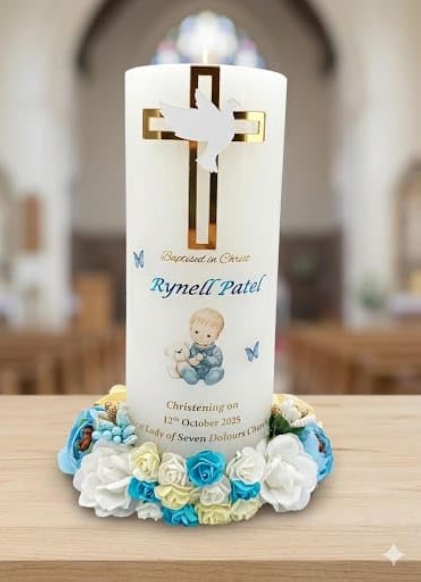 Personalised Baptism Candle with Acrylic Cross