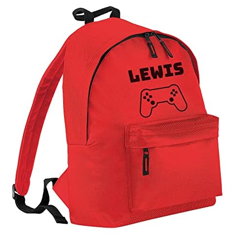 Merch Kingdom Personalised Any Name Kids Gaming Backpack - Boys & Girls Controller School Bag Rucksack - Kid (MK099#1REDD) Cover