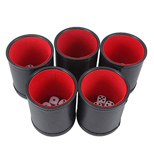 IRONWALLS Bundle of 5 Professional Dice Cup Set Felt Lined Quiet Shaker PU Leather with 25 Six-Sided Dot Dice for Games - Thumbnail 2