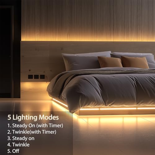 ZAIYW 1M LED Strip Batteriebetrieben, 30 LED Streifen Batterie 2835 SMD, 5 Modi Timer Wasserdichte Schneidbar Lichtleisten für Schlafzimmer Schrank Zuhause Party Dekor (Warmweiß)
