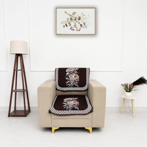 Image of Homerz 'Brooklyn Series' Premium Sofa Cover | Quilted Floral Design | Non-Slip Washable Sofa Protector | Soft Anti Slip Fabric (Ny Brown, 1 Seater, Seat Cover with Backrest)
