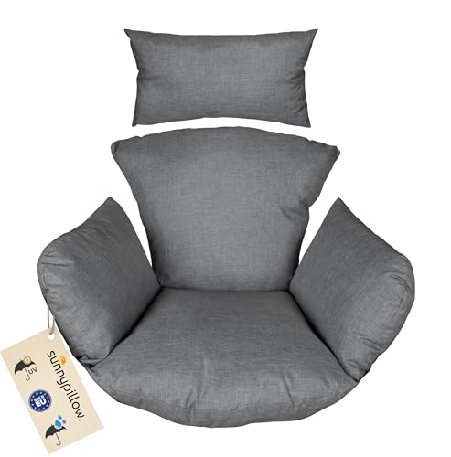 sunnypillow Hängesessel Kissen - Outdoor Indoor - Auflage für Rattan & Polyrattan Hängeschaukel - Polster Sitzauflage für Hängekorb - Extra Dick 15cm UV - beständig wasserdicht - Grau