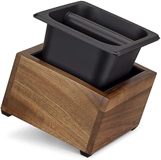 Navaris Coffee Knock Box - Stainless Steel and Wood Bin for Espresso Machine Coffee Grounds - with Silicone Bar for Knocking Filter Grinds - Black