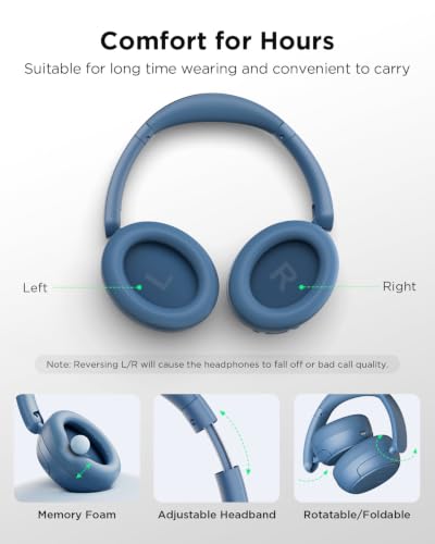 TALIX H30 Hi-Res Bluetooth Headphones Wireless Over Ear, Blue | 110H Playtime, Noise Cancelling Headphones, Bluetooth 6.0, Quality and Comfort, Foldable, USB-C for Home Commuting Travel - image 7