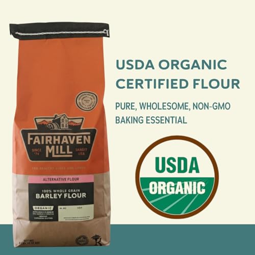Fairhaven Mill Whole Grain Barley Flour - USDA Organic Certified and Non-GMO - Supports Cardiovascular Health - Ideal for Breads, Muffins & Everyday Baking - USA Grown and Milled - 5 lbs Bag