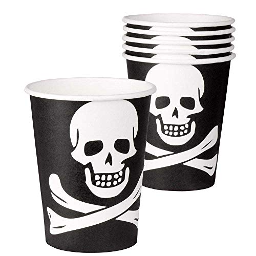 Preisvergleich Produktbild Boland 74168 - Partygeschirr Trinkbecher Totenkopf, 6 Stück, Fassungsvermögen 25 cl, umweltfreundliche Pappbecher, Einwegbecher, Mottoparty, Geburtstag, Überraschungsparty, Karneval