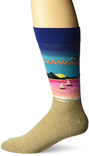 Hot Sox Men s Travel Series Novelty Fashion Casual Crew Socks, Hawaii (Dark Blue), Shoe Size: 6-12