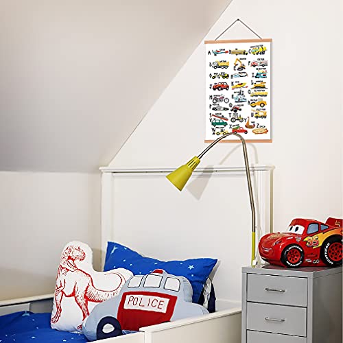 Natural Wood Magnetic Hanger Frame Poster- Colorful Alphabet Canvas Wall Art Print, Cartoon Construction Truck Picture,28X45Cm Frames Hanging Kit… #TOP2