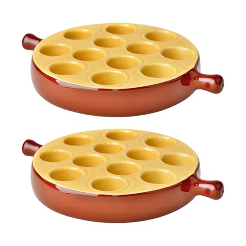 PEGANE Lot de 2 poêlons à escargots 12 Trous en Porcelaine Plat pour escargots avec poignée,Passe au Four et Lave-Vaisselle - 18 x 3,2 cm