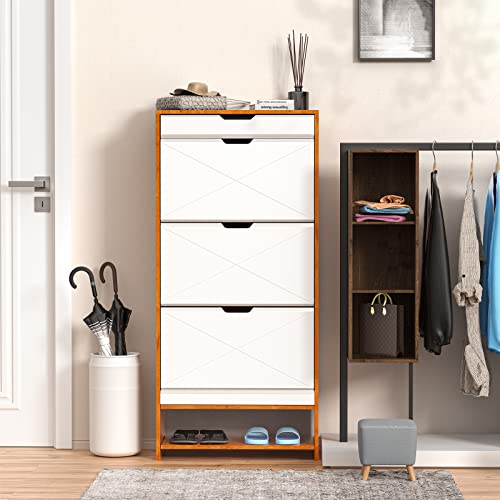 Organizedlife Shoe Cabinet, Modern Shoe Storage Rack,Free Standing Console Table With 2 Storage Drawers, Entryway Shoe Storage Cabinet, Natural Finished #TOP4