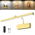 Picture Light, 15.35inch Wireless Picture Lights for Wall Rechargeable, 5400mAh Battery Wall Light with Remote, 3 Color Art Lighting for Paintings with Timer and Dimmable for Display, Gallery (Gold)