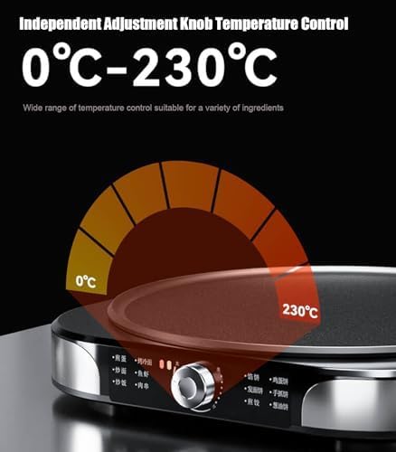Crepera Eléctrica 40cm, Plancha Para Crepes Antiadherente 2200W | Temperatura ajustable 0-220 °C, soporte plegable, acero inoxidable, para Chapati Tortilla Pizza Home
