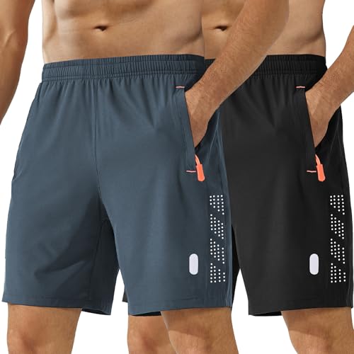 Zoofly Gym Hose Kurze Herren Cool Gym Sporthose 2er Pack Atmungsaktive Jogging Hosen Kurze Schnell Trocknend Fitness Training Shorts Adult mit Elastischem Bund Schwarz/Dunkelgrau-L