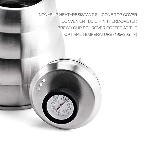 Chaleira de café de aço inoxidável com termômetro, bico fino de ganso para servir sobre o pote de ca