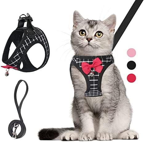 Surepet Cat Harness and Leash: Kitten Harness 5FT Leash Adjustable Soft Mesh Breathable Cat Bowtie Harness and Leash Set for Walking Escape Proof for Small Medium Large Cat Puppia Vest Outside