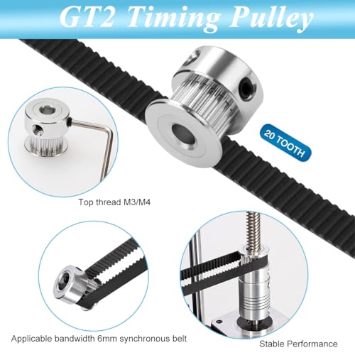 Image of Serplex GT2 20 Teeth 5mm Bore Timing Pulley Aluminum Synchronous Wheel for 6mm Belt, GT2 Pulley 20T Timing Belt Pulley Wheel Compatible with RepRap 3D Printer Prusa i3 (5Pcs)