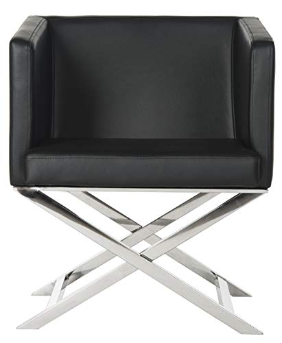 Safavieh Home Collection Celine Navy and Chrome Modern Glam Cross Leg Chair