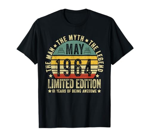 61st Birthday Gifts Vintage May 1964 61 Years Old For Men Camiseta