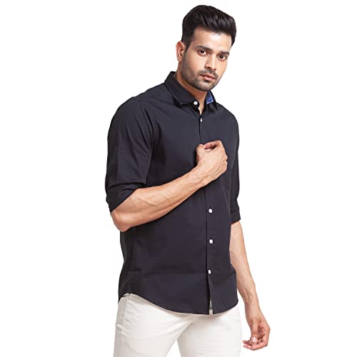 Image of Colorplus Men's Pure Cotton Solid Pattern Tailored Fit Spread Collar Full Sleeve Casual Shirt