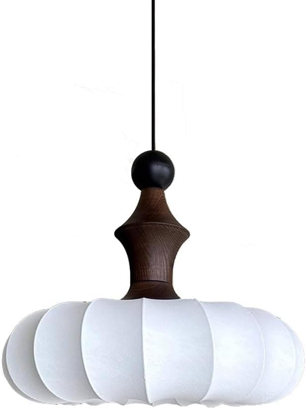 Suspension rétro en bois massif E27 lustre soie chinoise salon 40x35cm