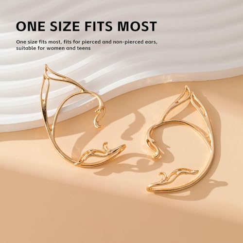 2 Paar Elfenohren Ear Cuff, Elfenohren Erwachsene Ohrschmuck, Elfen Ohren Ear Cuff, Elf Manschettenohrringe,für Elben Feenkostüme Frauen Cosplay Kostüm(Gold/Silber)