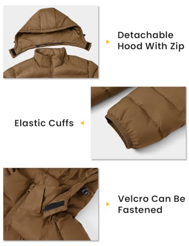 Image of TBMPOY Men's Lightweight Puffer Jackets Detachable Hood Water-Resistant Casual Winter Coat Hooded Insulated for Travel Ski
