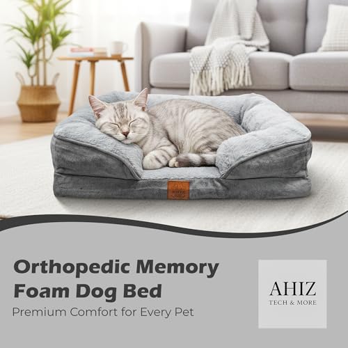 Orthopedic Memory Foam Dog Bed, Small Size (61x46x15 cm), Removable Washable Cover, Waterproof Liner, Non-Slip Base, Soft Pet Sofa Bed for Dogs & Cats, Grey - Image 3