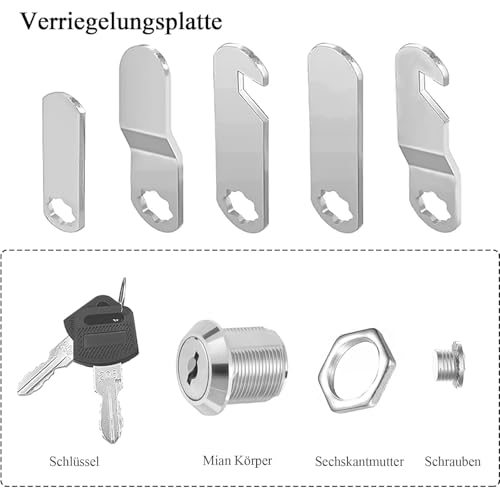 luckaide Briefkastenschloss 20mm,Briefkasten Schloß mit 5 Verschiedene Schlossplatten,Briefkastenschloss, Schrankschloss 4 Schlüssel, Φ18mm Schrankschloss,für Schranktüren,Möbel