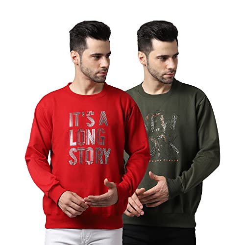 Image of Mack Jonney Fleece Round Neck Printed Sweatshirt for Men (Pack of 2)-SW 44 MRN 45 OLV 02-P
