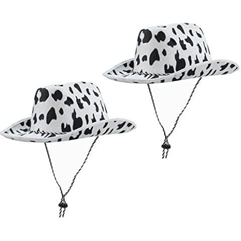 GIFTEXPRESS 2-pack Black and White Cowprint Felt Cowboy Hat, Western Cowgirl Hat Dressup Play Costume, Country Style, Rodeo Style Costume Hat - CHILD SIZE (Pink) Cover