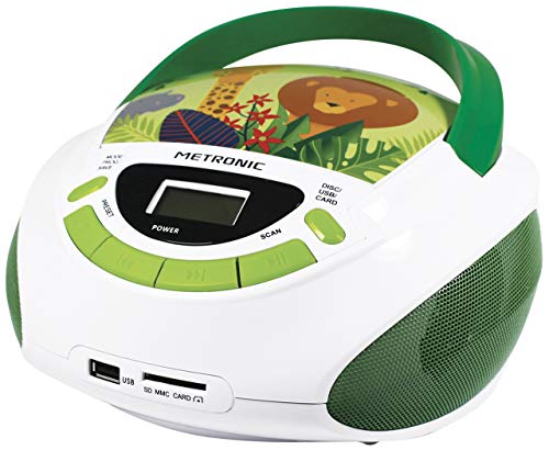 Metronic 477144 Radio Lecteur CD enfant Jungle avec Port USB/SD/AUX-IN  - Vert et Blanc (Reconditionné)