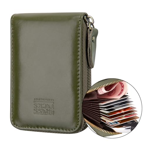 Image of Vintage Full Top Grain Leather Wallet RFID Blocking Multi Card Case with Zipper Pocket Card Holder for Men Women Gift Box