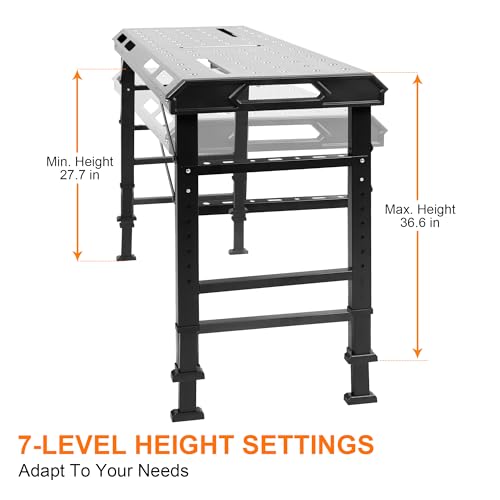 WORKESS Metal Welding Table Folding 1000 lbs Load Capacity Heavy Duty Steel Construction Workbench for Welding Adjustable 7 Level Height by WORKESS - Image 3