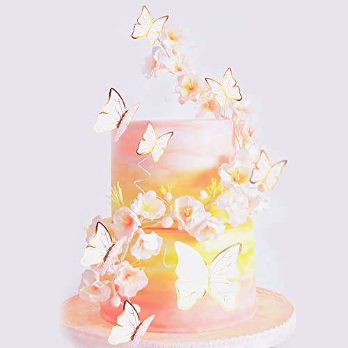 Cyodoos 30Pcs White Gold Edge Mixed Size Lively 3D Butterfly Cupcake Topper For Girls Women's Happy Birthday Wedding Party Cake Wall Party Food Decorations #TOP2