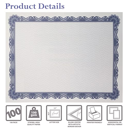 Better Office Products 64002 100 Sheet Diploma Certificate Paper, Blue Border, Letter Size Blank Paper, Specialty Award thumb #2