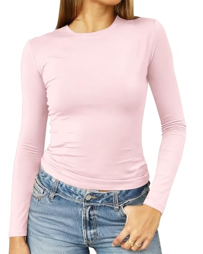 Image of Abardsion Women's Slim Lightweigh Long Sleeve T Shirts | Fall Clothes 2026 Casual Basic Crewneck Going Out Crop Tops Y2K
