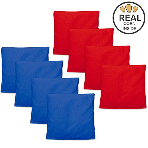 Corn Filled Cornhole Bags - Set of 8 Bean Bags for Corn Hole Game - Regulation Size & Weight - Red and Blue