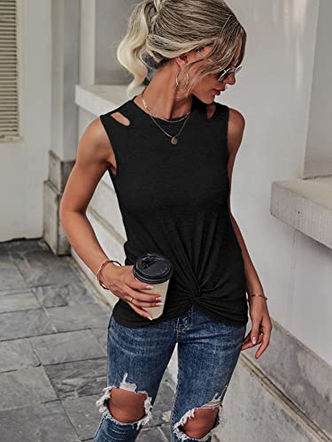 Soly Hux Tank Top For Women Summer Casual Tie Front Cut Out Twist Hem Sleeveless Cropped Tank Top Tee Shirts Floral Embroidery Mesh White M #TOP3