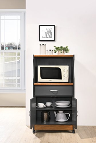 Hodedah Import Microwave Cart With One Drawer, Two Doors, And Shelf For Storage, Grey-Oak #TOP3