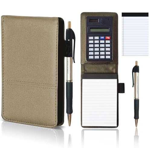 KXF A7 Pocket Notizbuch, klein, Einkaufs-Notizblock, handliches Notizblock, liniert, Reporter mit Stift und Taschenrechner, austauschbarer Schreibblock, 80 Seiten