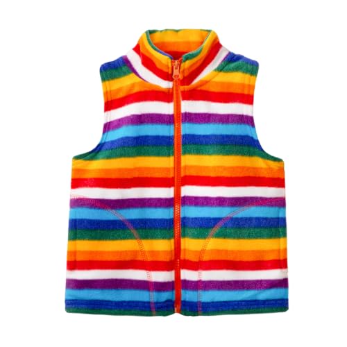 Mud Kingdom Boys Girls Polar Fleece Vest Colorful Rainbow Stripe Stand Collar Full Zipper Lightweight Size 10