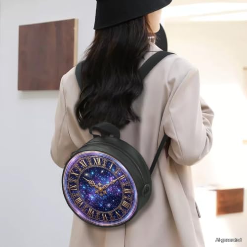 Image of Women Novelty Round Clock Shape Zippered Clock Purses for Women Tote Handbag Shoulder Bag, Gift for Mom Girlfriend