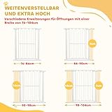 PawHut Treppenschutzgitter 94cm Türschutzgitter Absperrgitter ohne Bohren 76-104 cm Schutzgitter aus Stahl für Hunde, Haustiere Treppen, Tür, Weiß